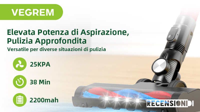 Scopri di più sull'articolo VEGREM Aspirapolvere Senza Fili Potente 25Kpa Recensione